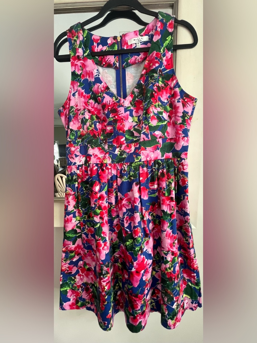 Milly Floral 98% Cotton Fit & Flare Knee Length Dress with Pockets Size 12